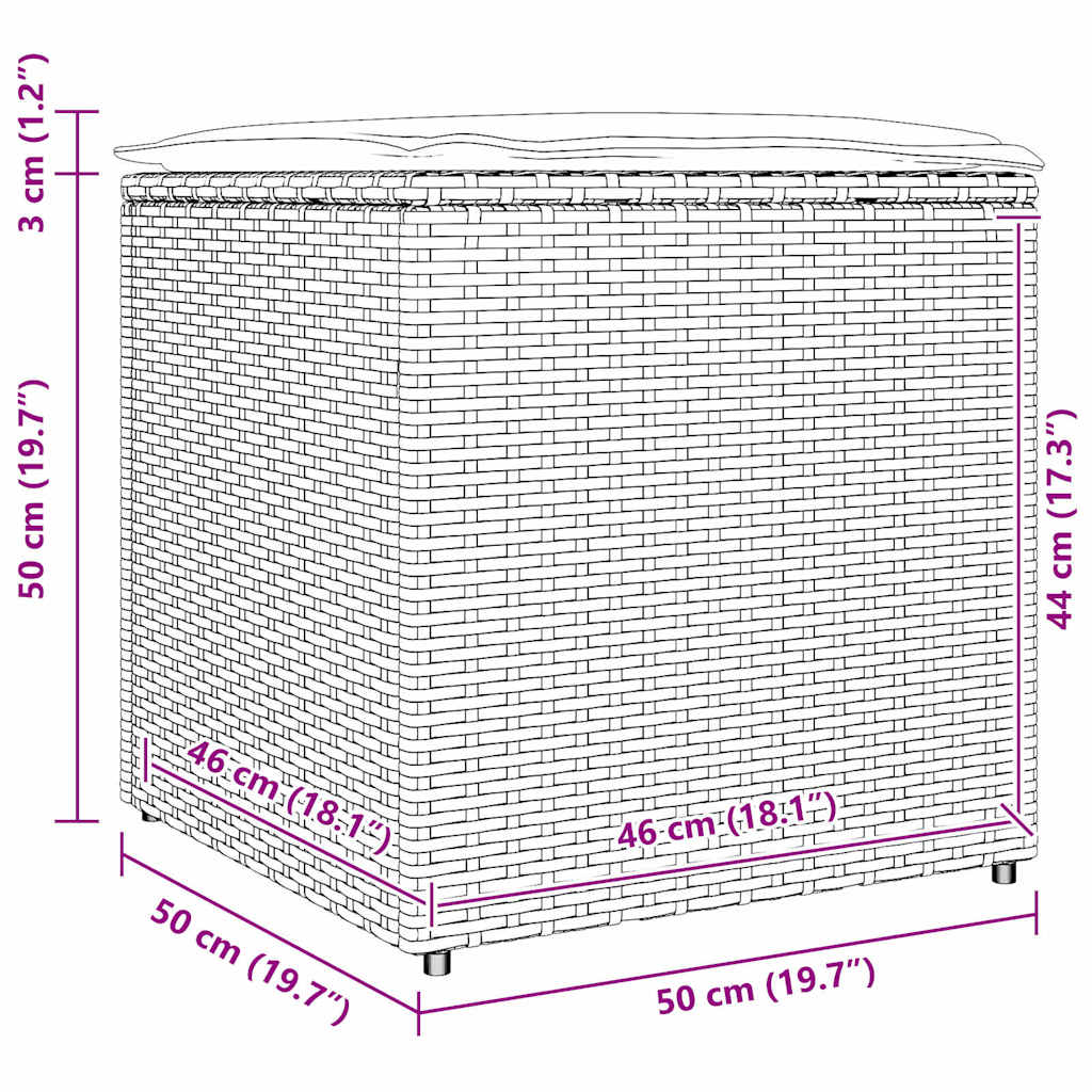 Kissenbox mit Speicher Grau 50 x 50 x 50 cm Poly-Rattan