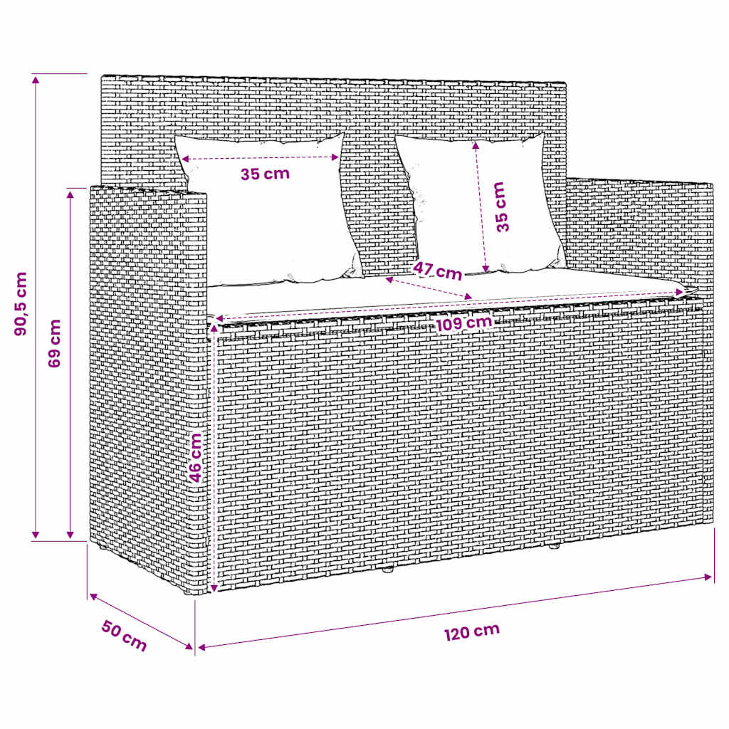 Gartenbank mit Kissen Schwarz Poly Rattan
