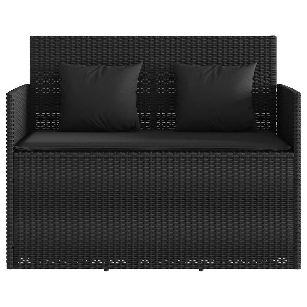 Gartenbank mit Kissen Schwarz Poly Rattan
