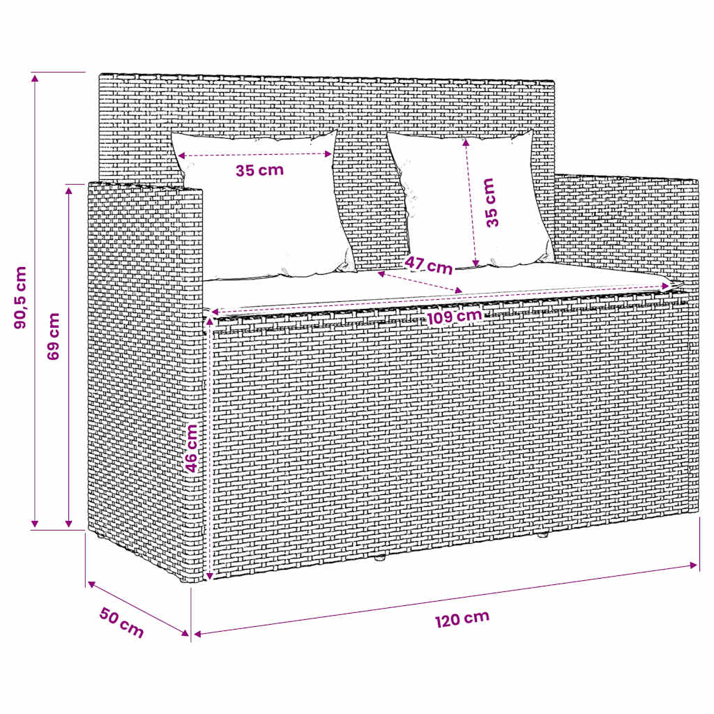 Gartenbank mit Kissen Schwarz Poly Rattan