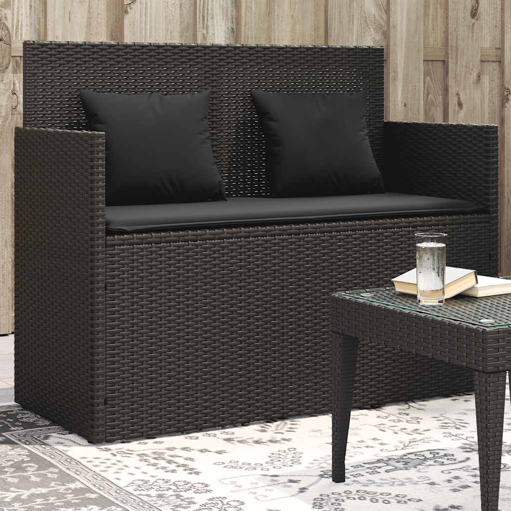 Gartenbank mit Kissen Schwarz Poly Rattan