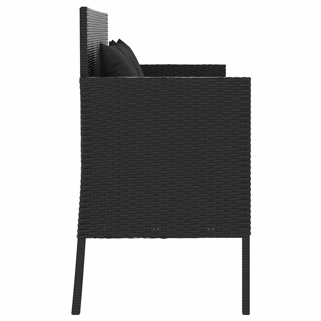 Gartenbank mit Kissen Schwarz Poly Rattan