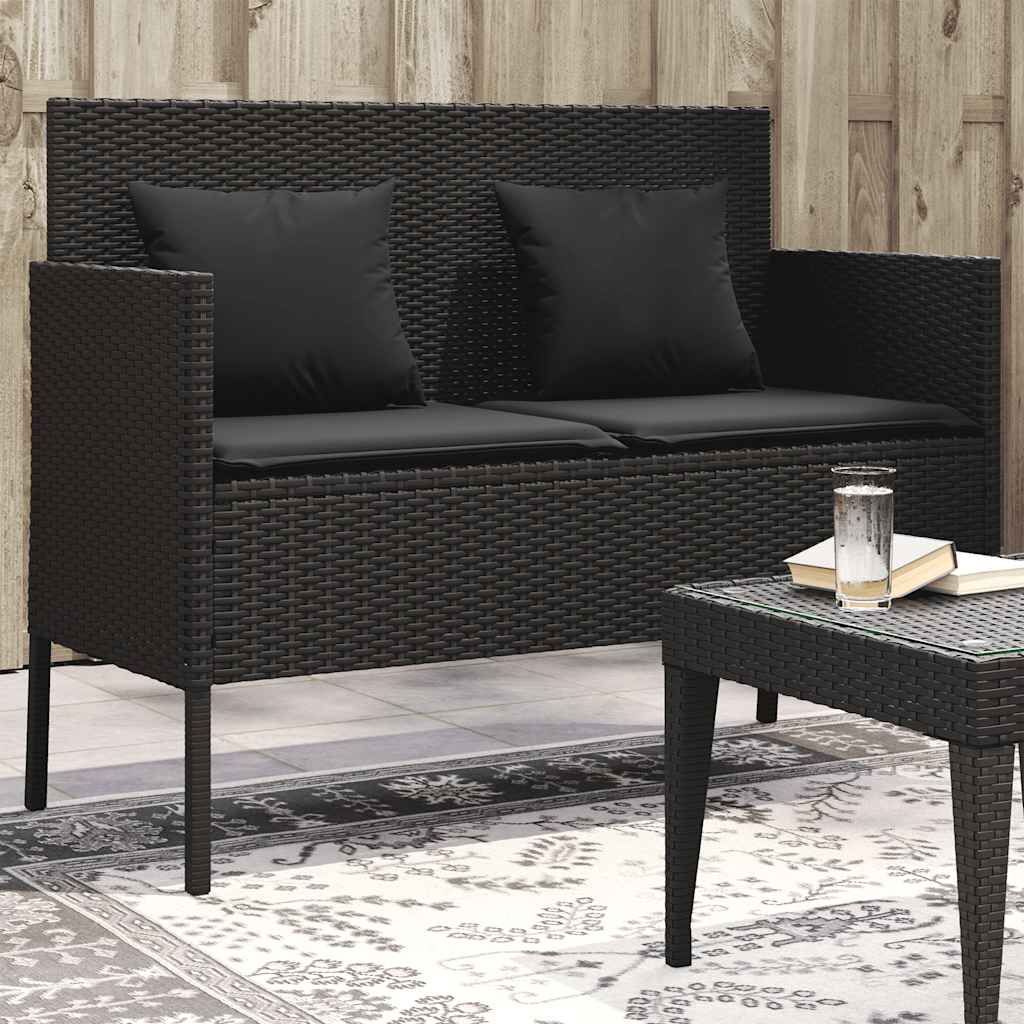 Gartenbank mit Kissen Schwarz Poly Rattan