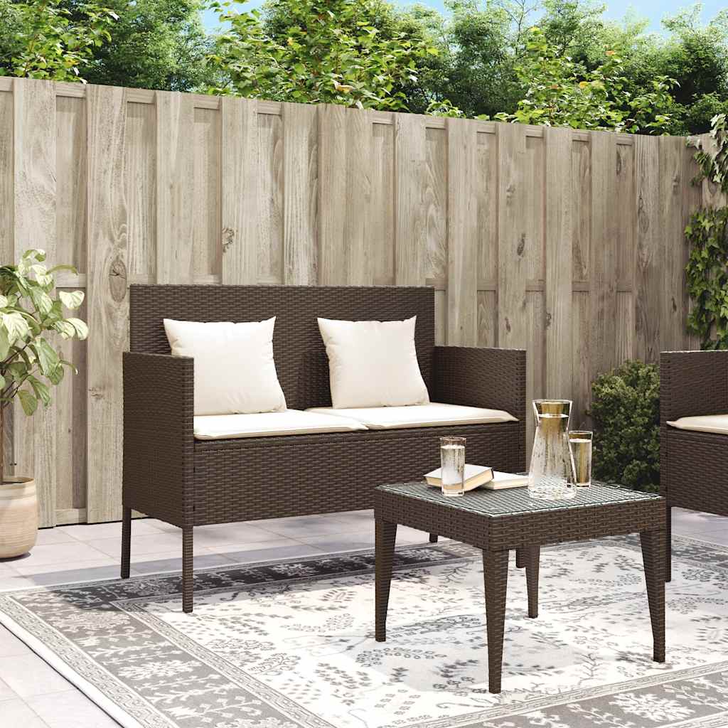 Gartenbank mit Kissen Braun Poly Rattan
