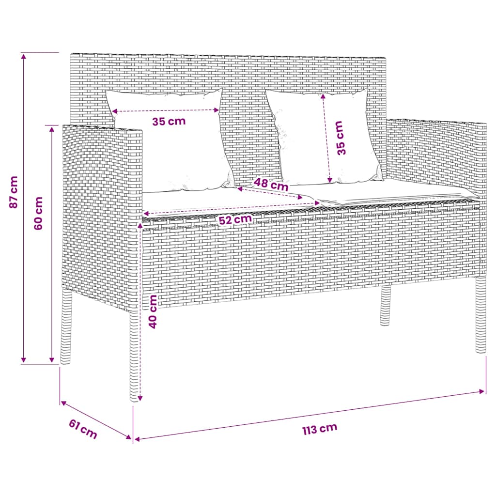 Gartenbank mit Kissen Braun Poly Rattan