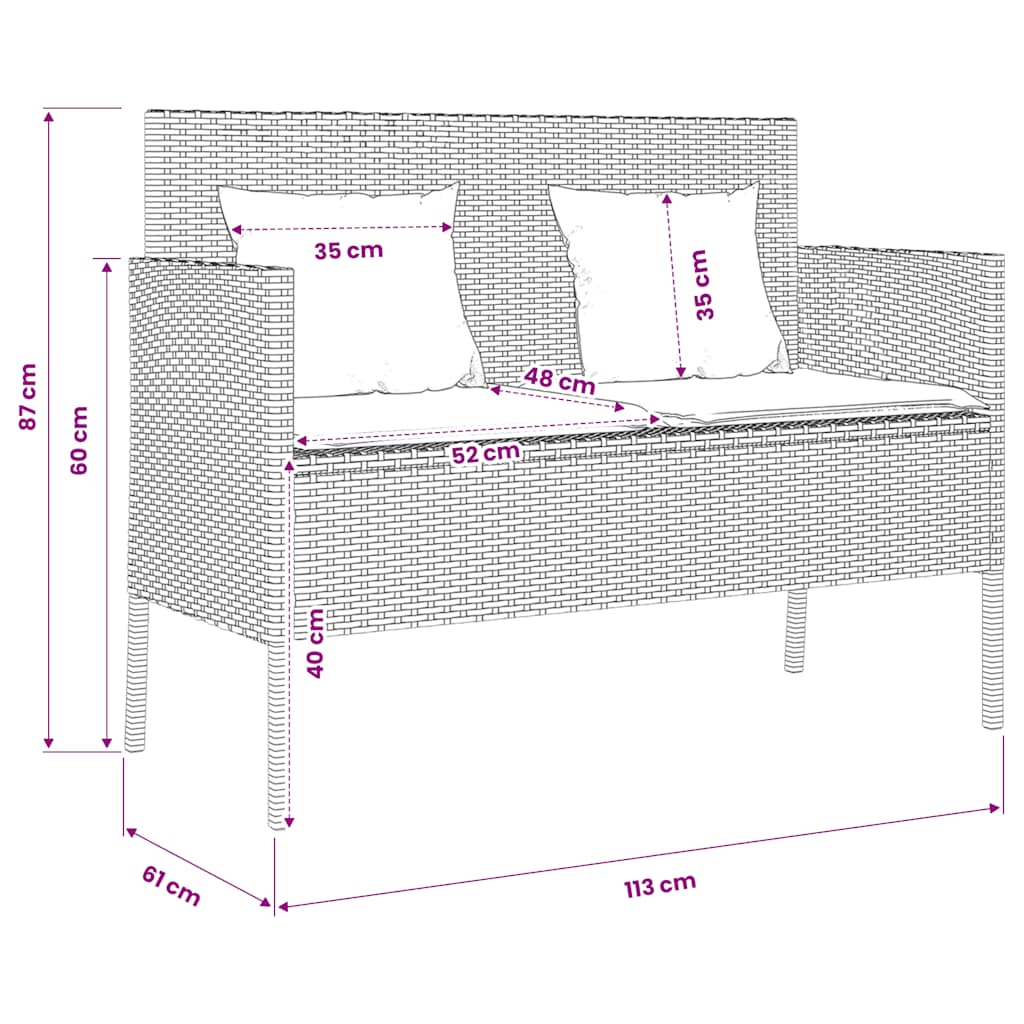 Gartenbank mit Kissen Grau Poly Rattan