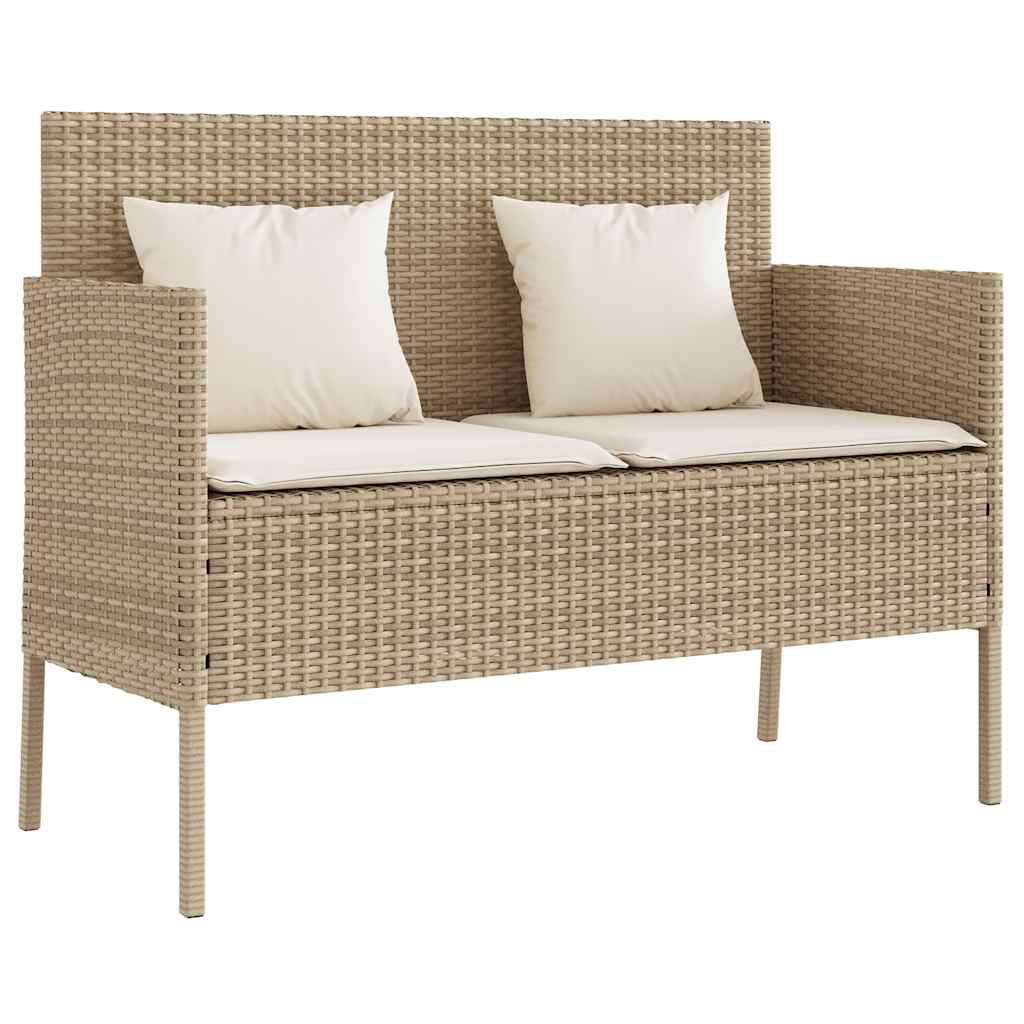 Gartenbank mit Kissen Beige Poly Rattan