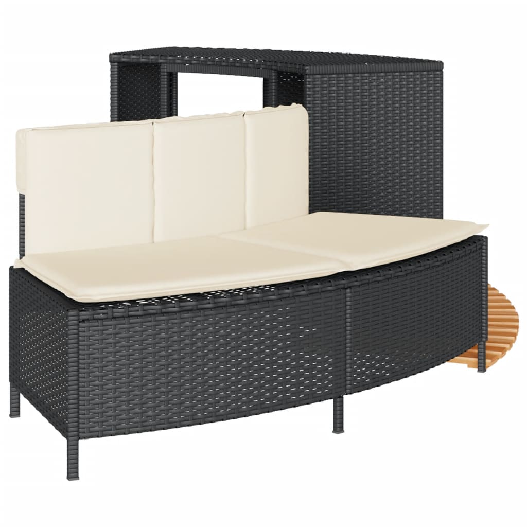 Whirlpool-Umrandung Schwarz Poly-Rattan und Massivholz Akazie