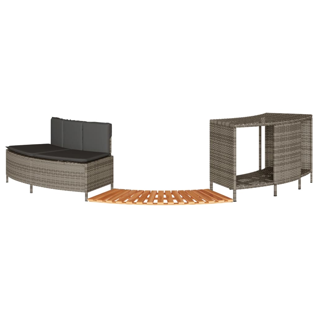 Whirlpool-Umrandung Grau Poly Rattan und Massivholz Akazie