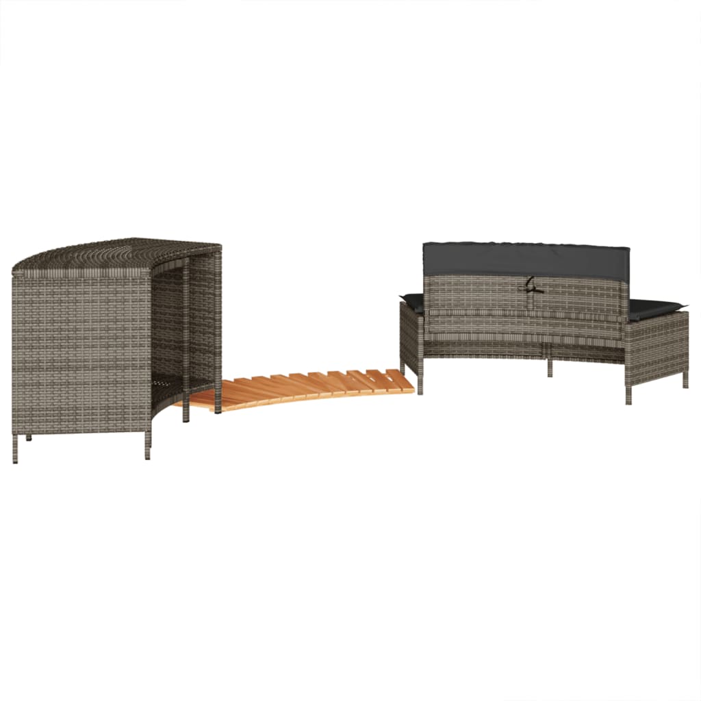 Whirlpool-Umrandung Grau Poly Rattan und Massivholz Akazie