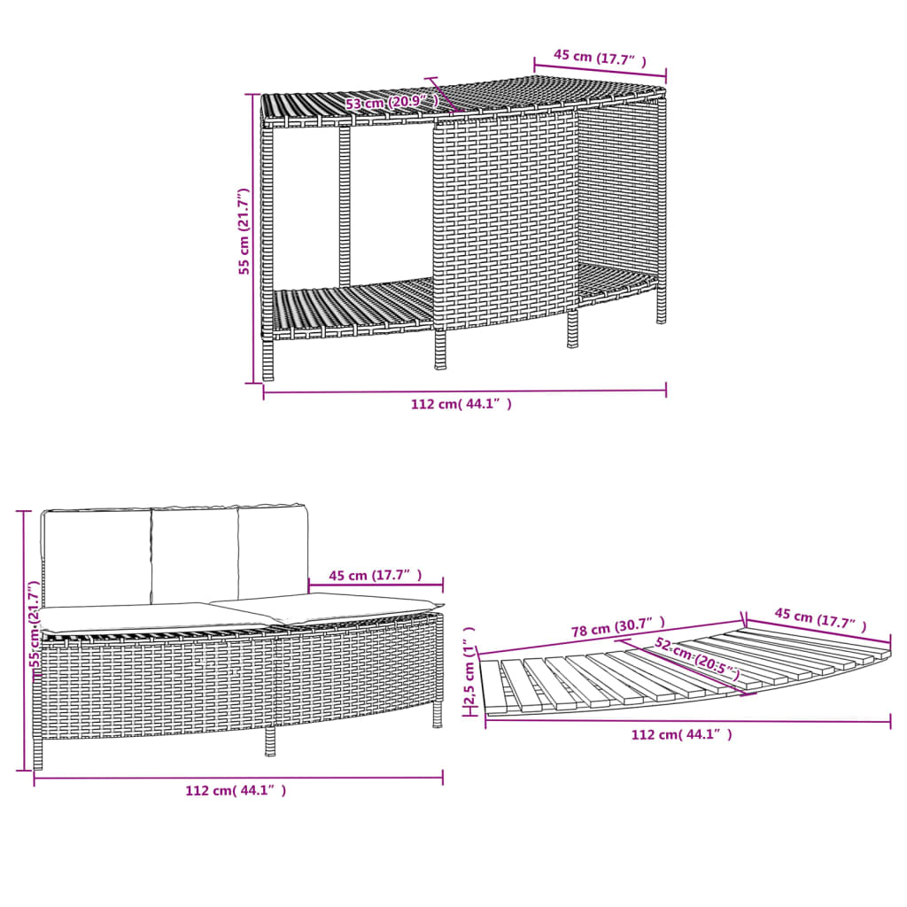 Whirlpool-Umrandung Schwarz Poly-Rattan und Massivholz Akazie
