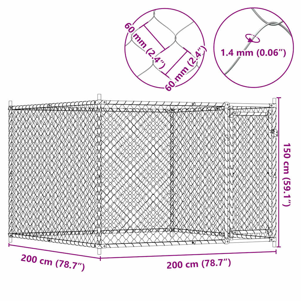 Hundezwinger mit Tür Grau 2x2x1,5 m Verzinkter Stahl
