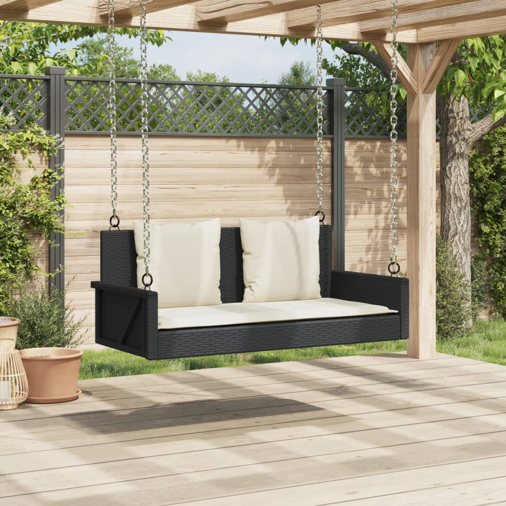 Schaukelbank mit Kissen Schwarz 119 x 56 x 48 cm Poly Rattan