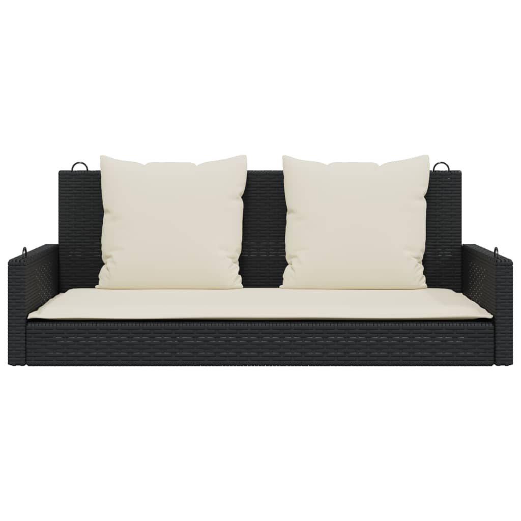 Schaukelbank mit Kissen Schwarz 119 x 56 x 48 cm Poly Rattan