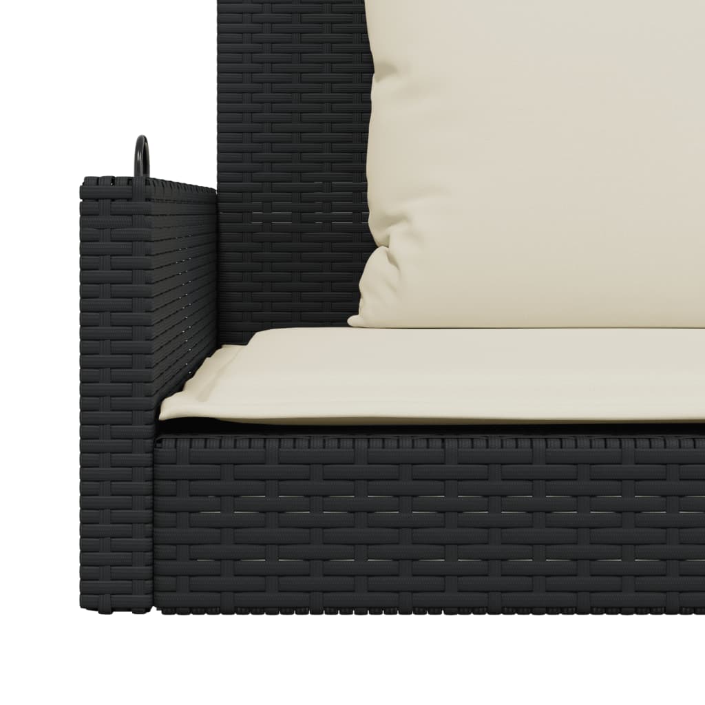 Schaukelbank mit Kissen Schwarz 119 x 56 x 48 cm Poly Rattan