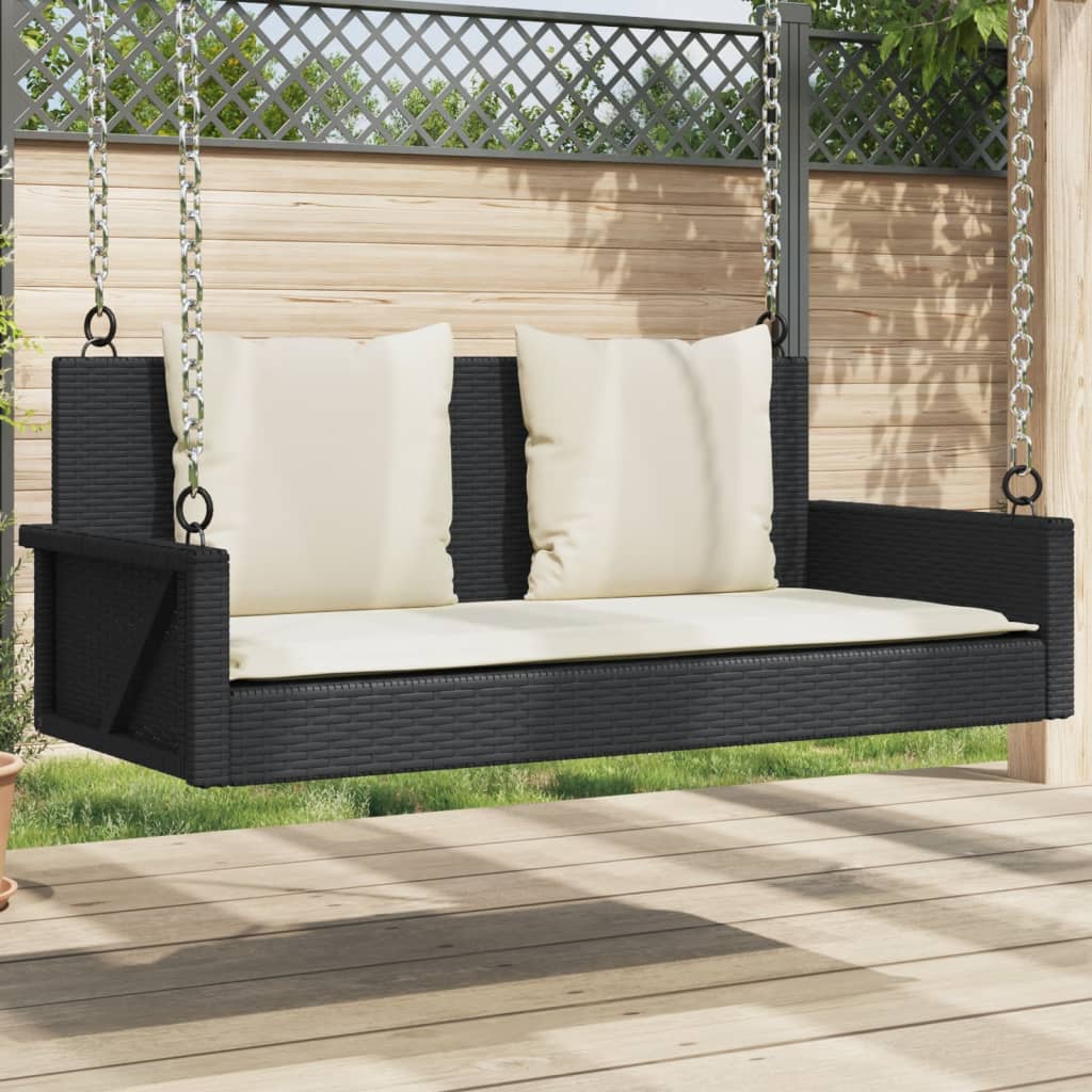 Schaukelbank mit Kissen Schwarz 119 x 56 x 48 cm Poly Rattan