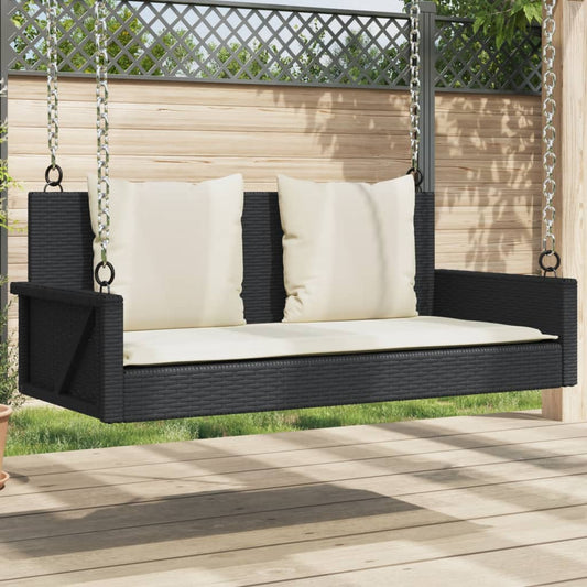 Schaukelbank mit Kissen Schwarz 119 x 56 x 48 cm Poly Rattan