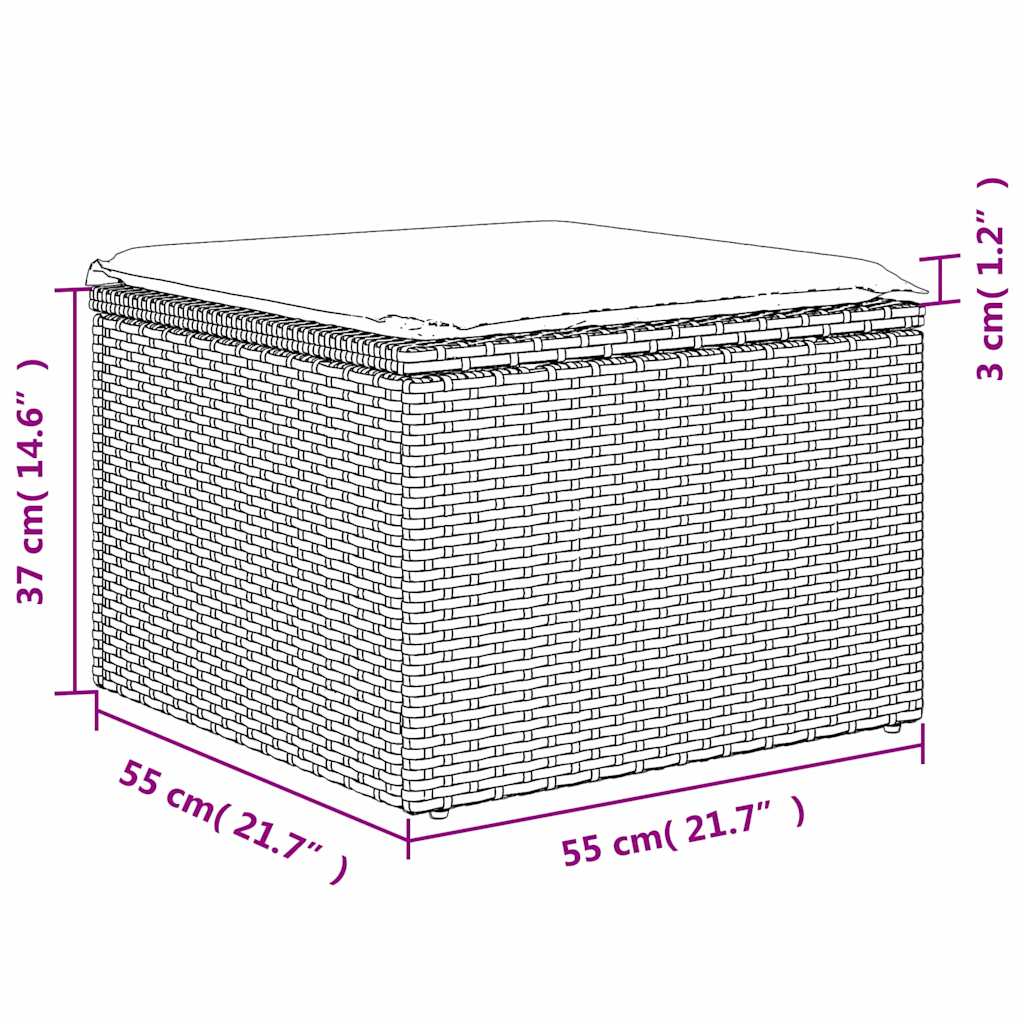Gartenhocker mit Kissen Grau 55x55x37 cm Poly Rattan