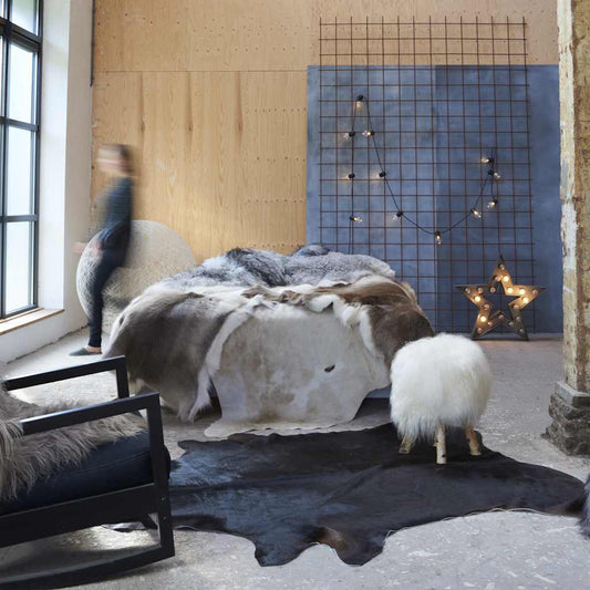 Tapis véritable cuir de vachette noir 180x220 cm