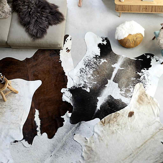 Tapis en véritable cuir de vachette Noir et Blanc 180x220 cm