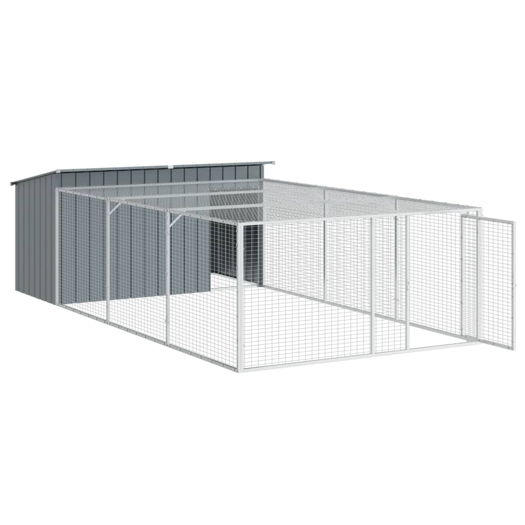 Hundehütte mit Auslauf Anthrazit 197x396x110 cm Verzinkter Stahl