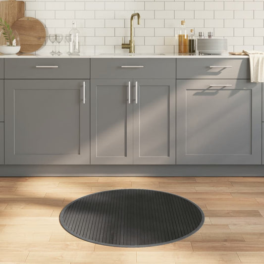 Tapis rond gris 80 cm bambou
