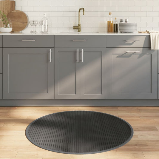 Round Grey Bamboo Rug 100 cm