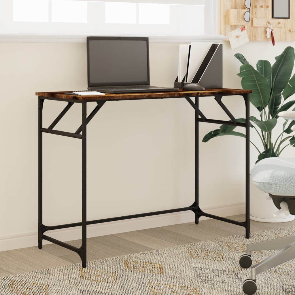 Desk smoked oak 100x45x76 cm wood material and steel