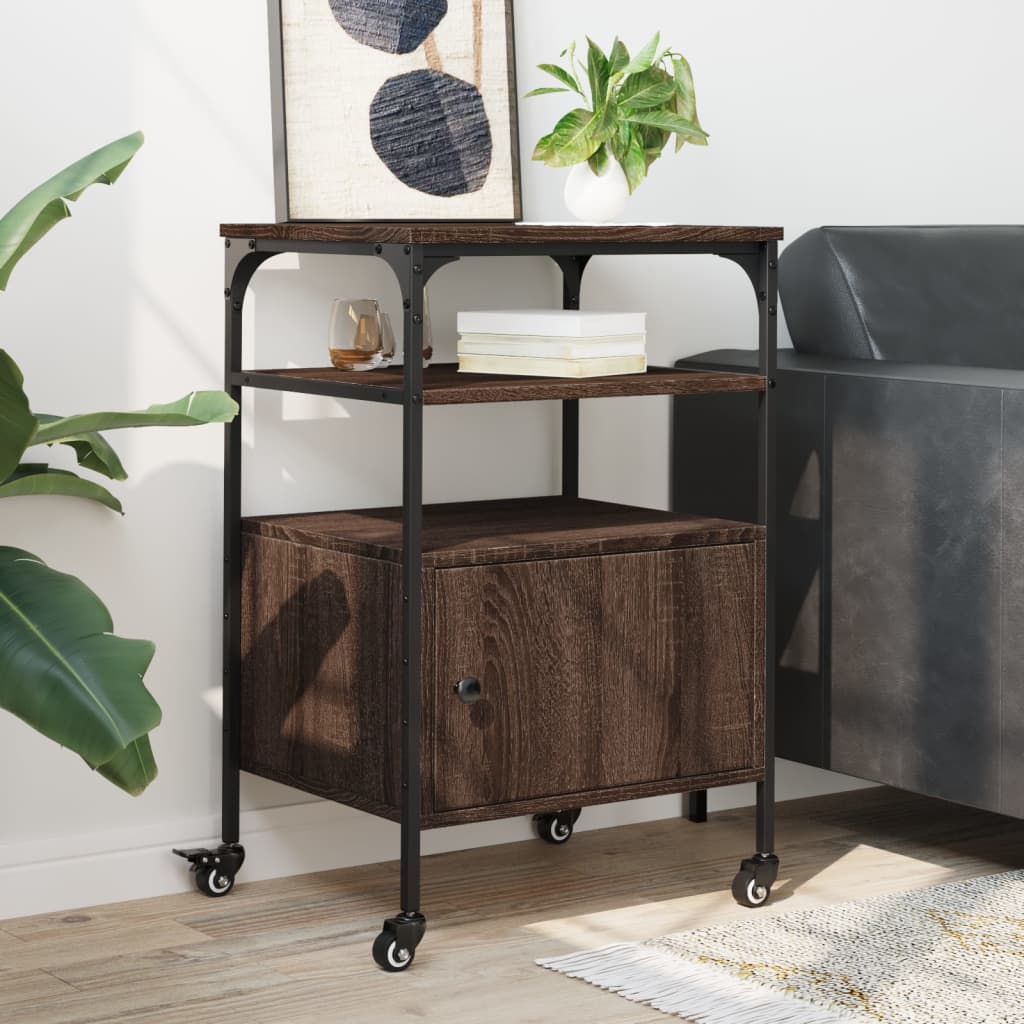 Meuble Imprimante 3 Niveaux Aspect Chêne Marron 50x40x76 cm