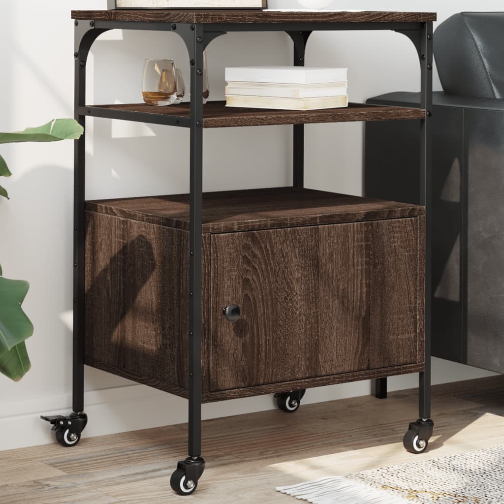 Meuble Imprimante 3 Niveaux Aspect Chêne Marron 50x40x76 cm