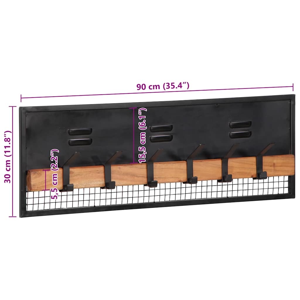 Wandgarderobe 90x11x30 cm Massivholz Mango