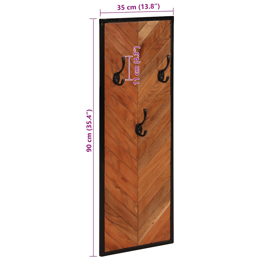 Wall Coat Rack 2 Pcs. 35x1x90 cm Solid Acacia Wood