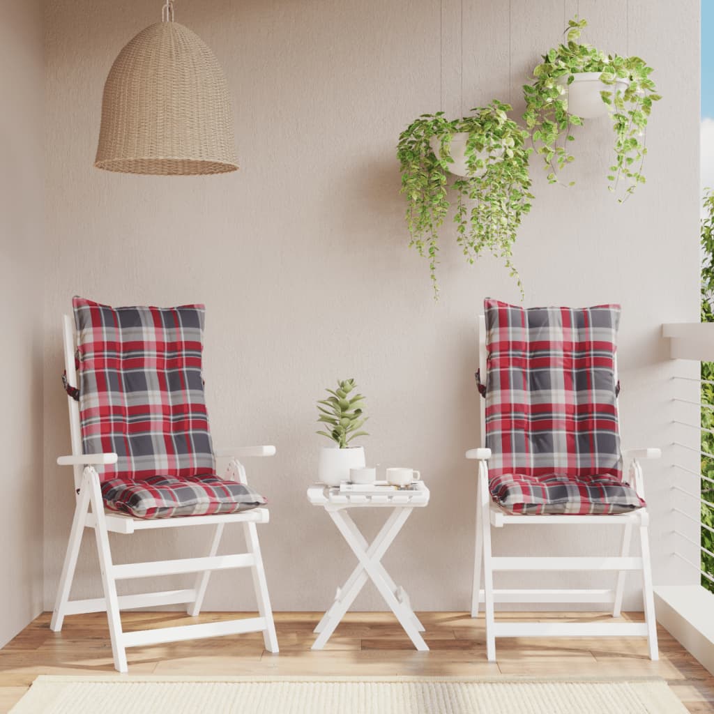 Coussins pour chaises longues 2 pcs Motif carreaux rouge Tissu Oxford