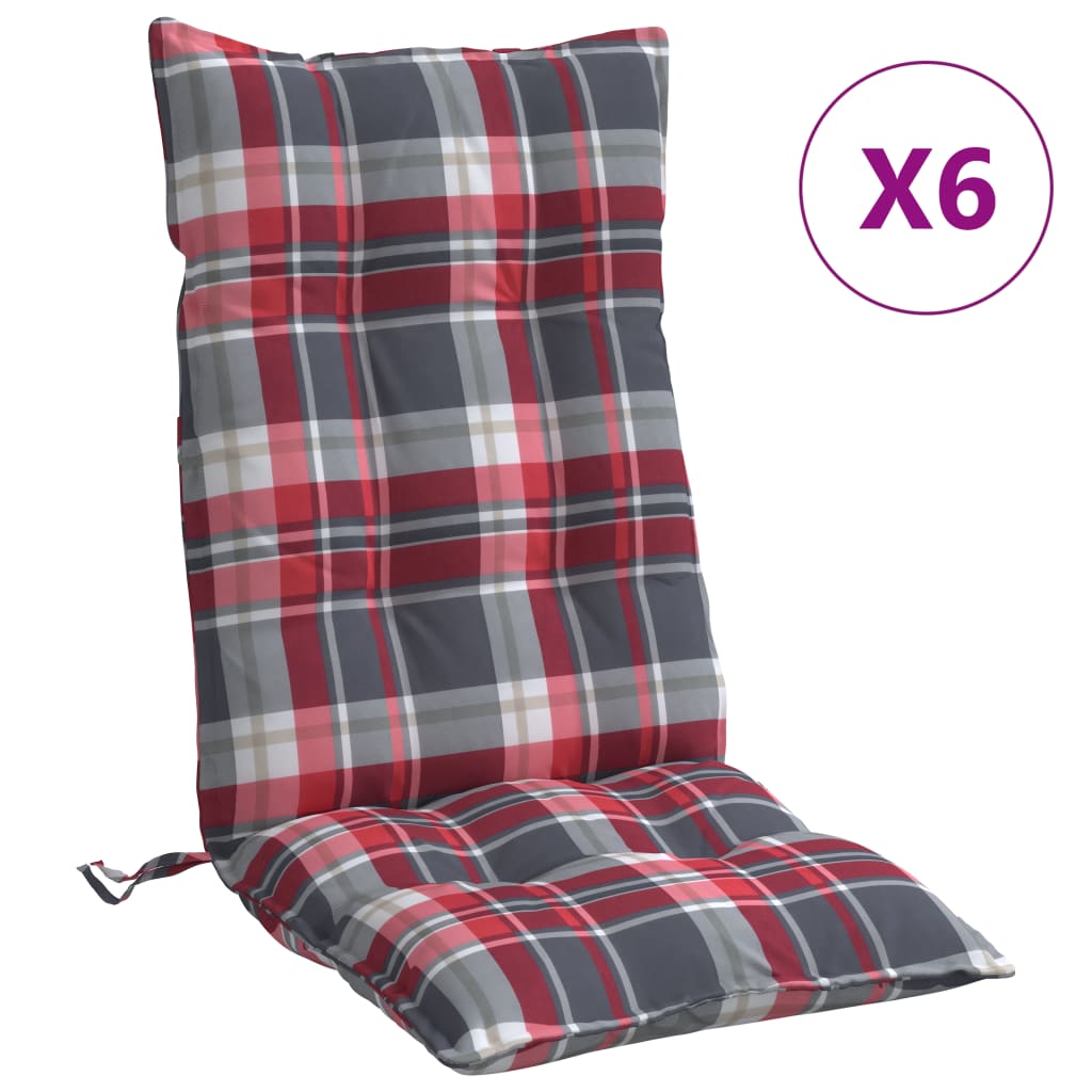 High-back cushion pads 6 pcs. Red checkered Oxford fabric