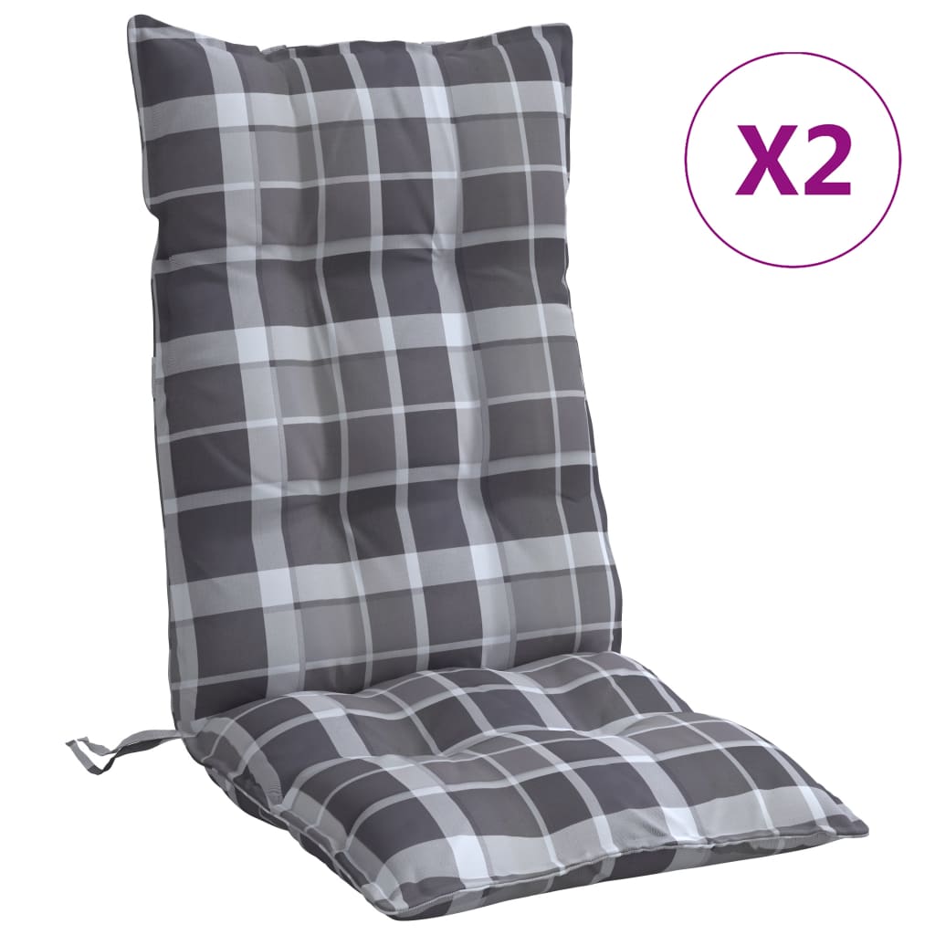 Coussins de dossier haut 2 pcs Gris Motif carreaux Tissu Oxford