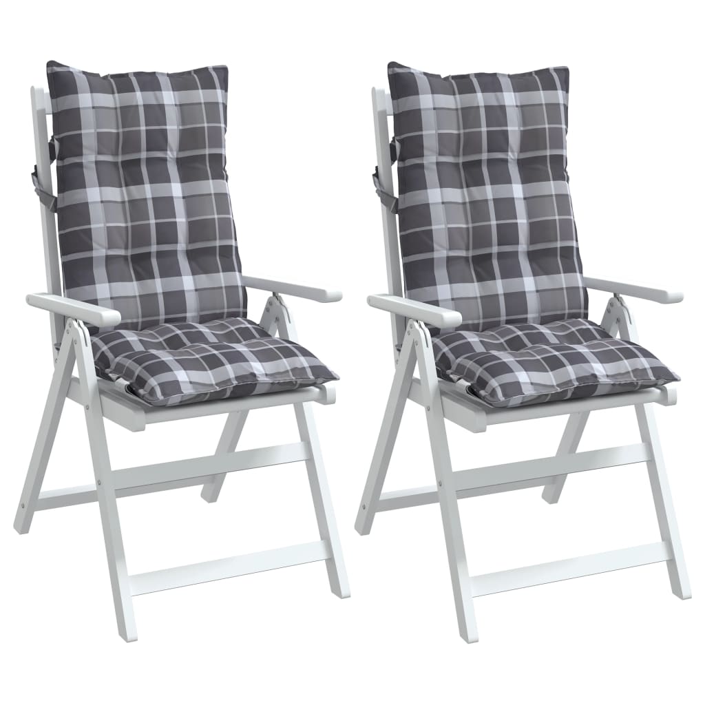 Coussins de dossier haut 2 pcs Gris Motif carreaux Tissu Oxford