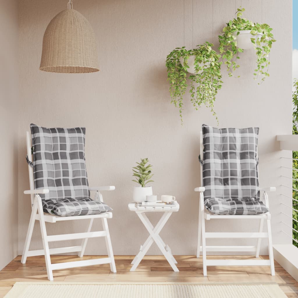Coussins de dossier haut 2 pcs Gris Motif carreaux Tissu Oxford
