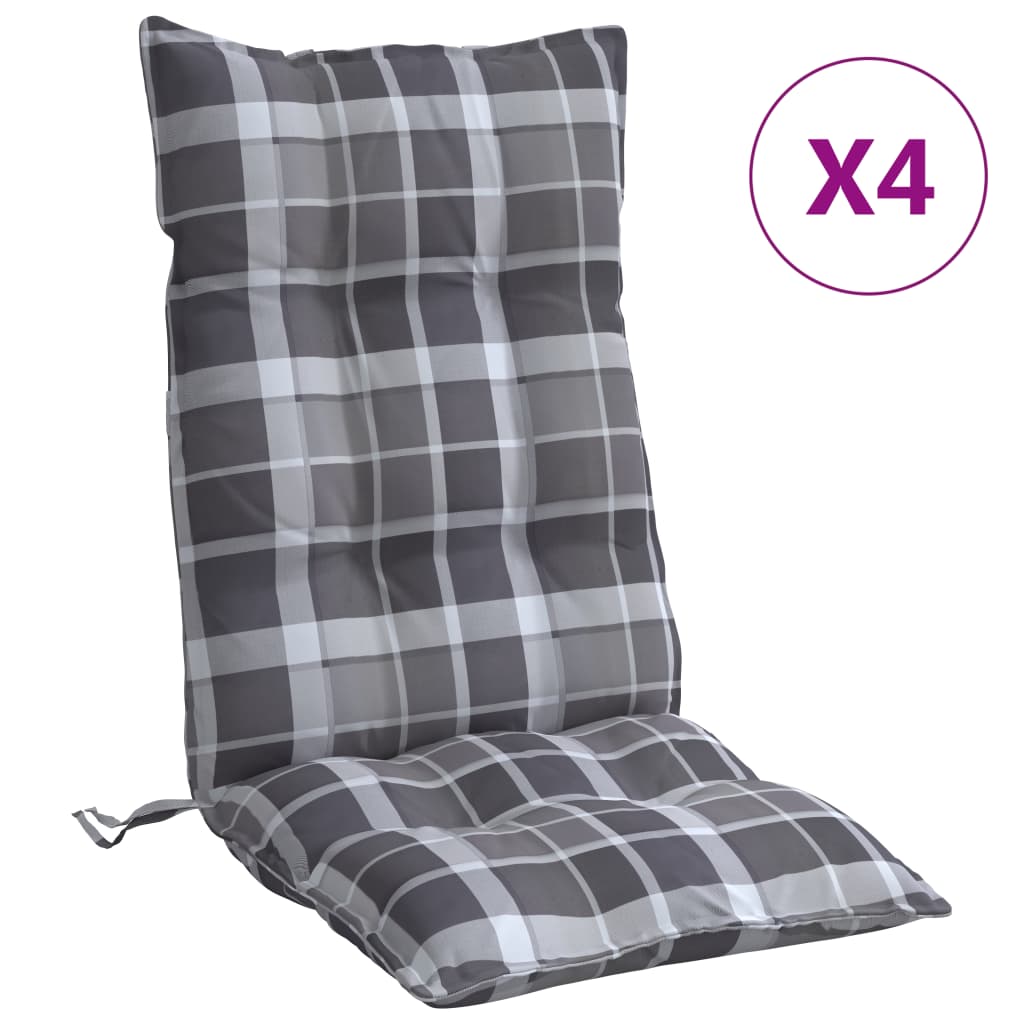 High-Backed Cushion Pads 4 pcs. Grey Plaid Oxford Fabric