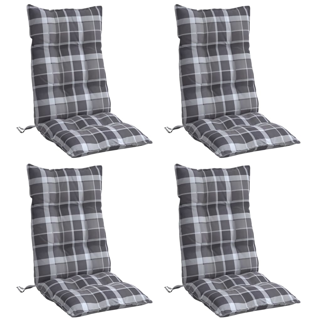 High-Backed Cushion Pads 4 pcs. Grey Plaid Oxford Fabric