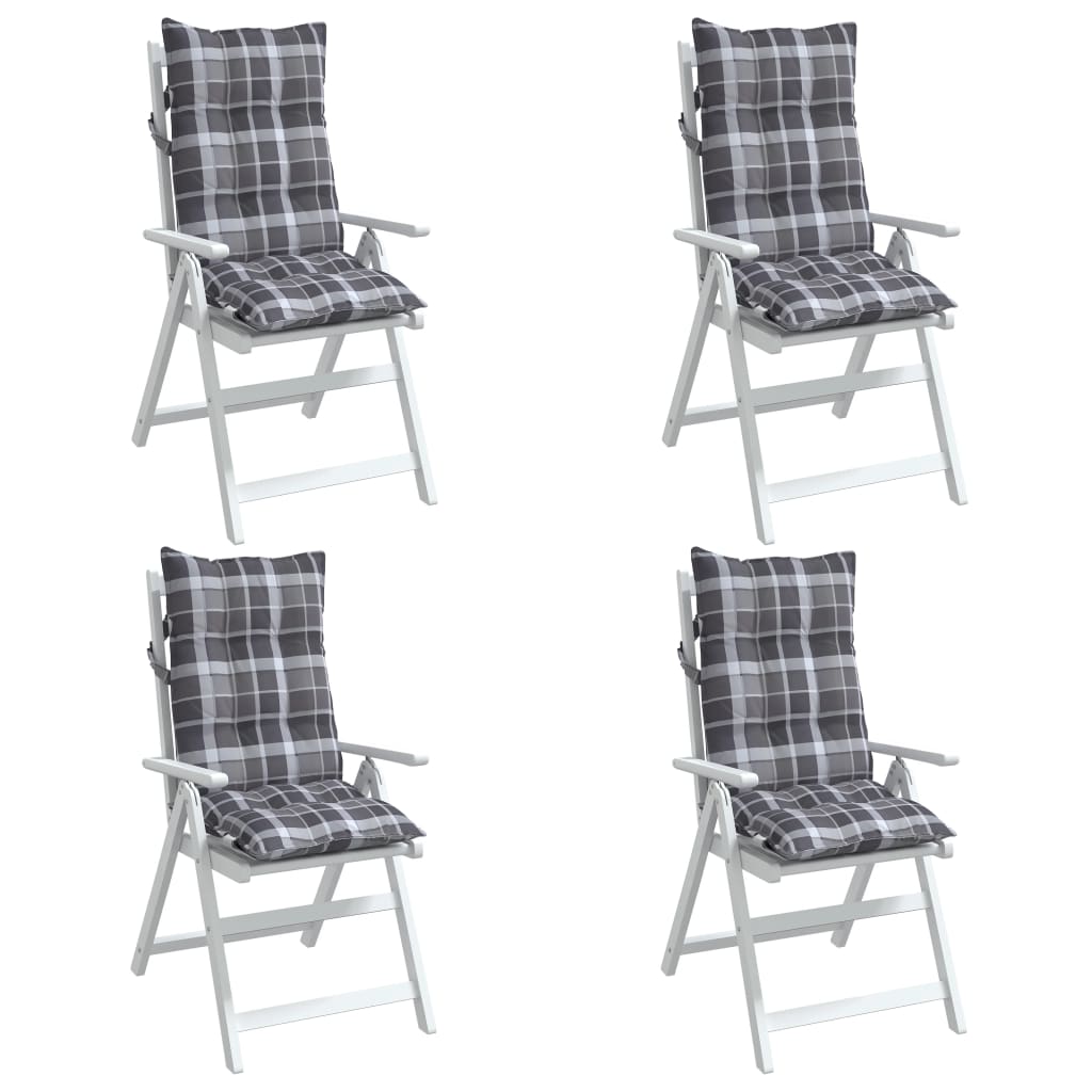 High-Backed Cushion Pads 4 pcs. Grey Plaid Oxford Fabric