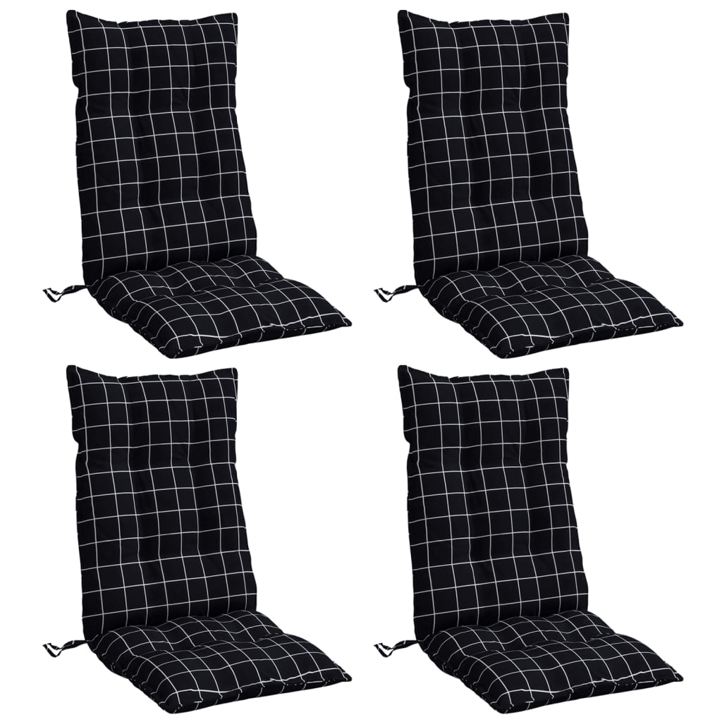 Coussins pour chaises longues 4 pcs. Tissu noir à carreaux