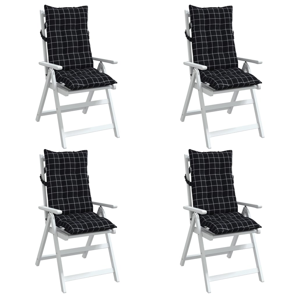 Coussins pour chaises longues 4 pcs. Tissu noir à carreaux