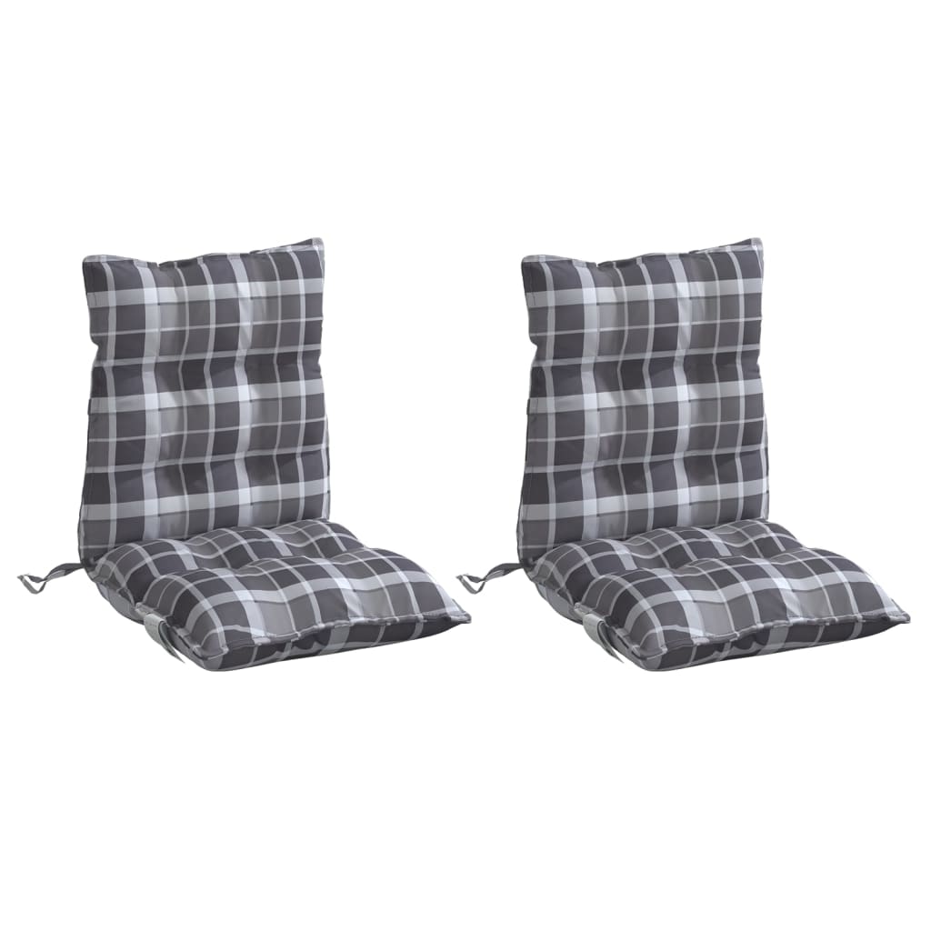 Coussins de dossier bas, 2 pièces, gris à carreaux, tissu Oxford