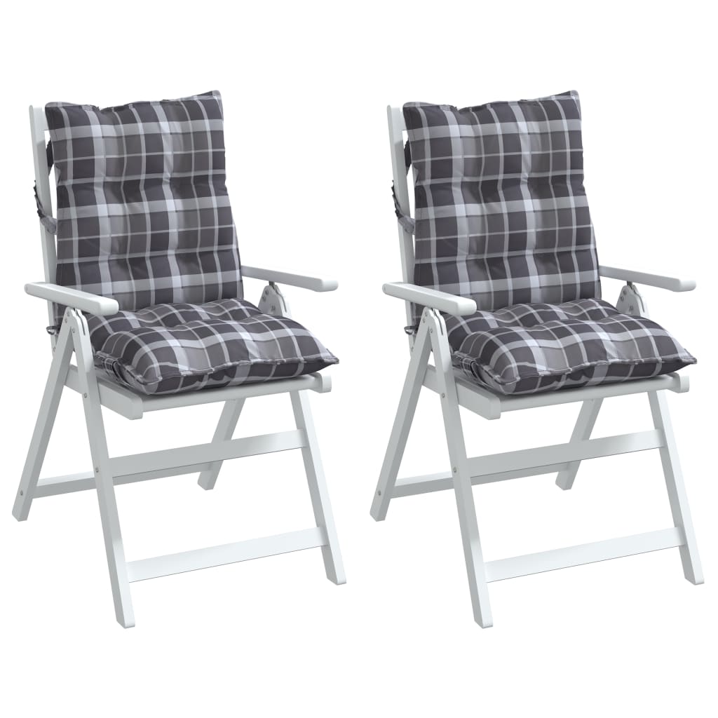 Coussins de dossier bas, 2 pièces, gris à carreaux, tissu Oxford