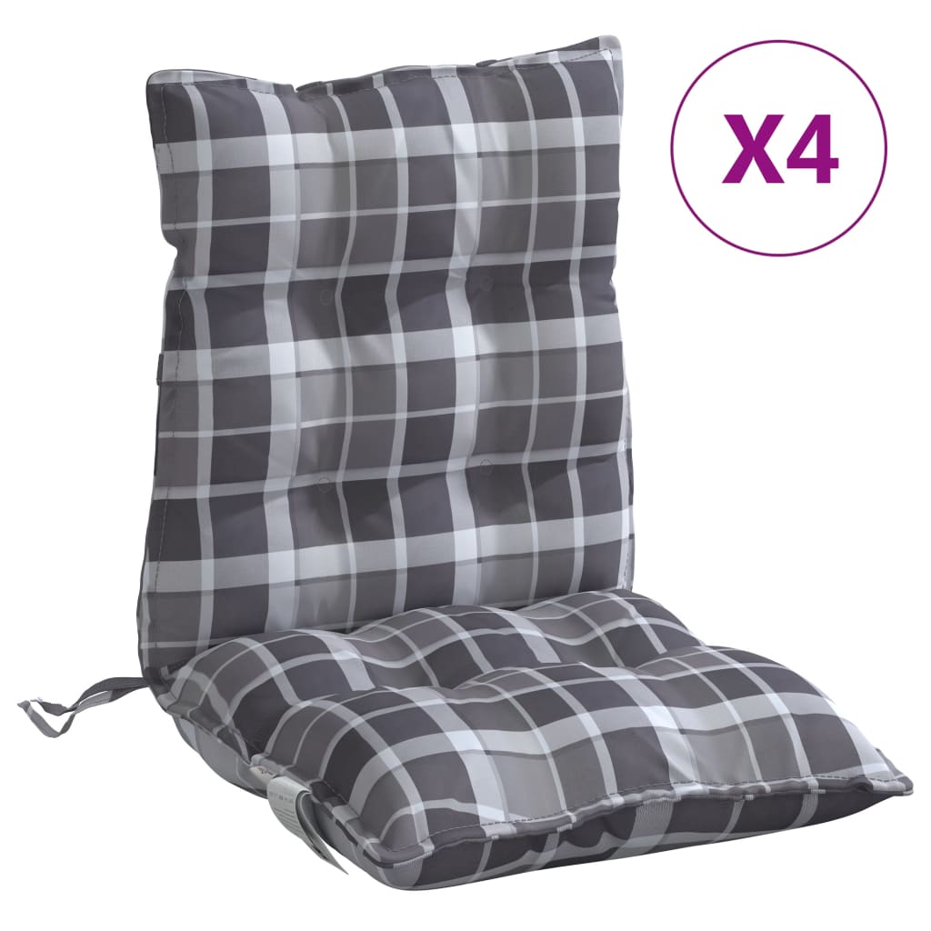 Low-Back Cushion Pads 4 pcs Grey Plaid Oxford Fabric