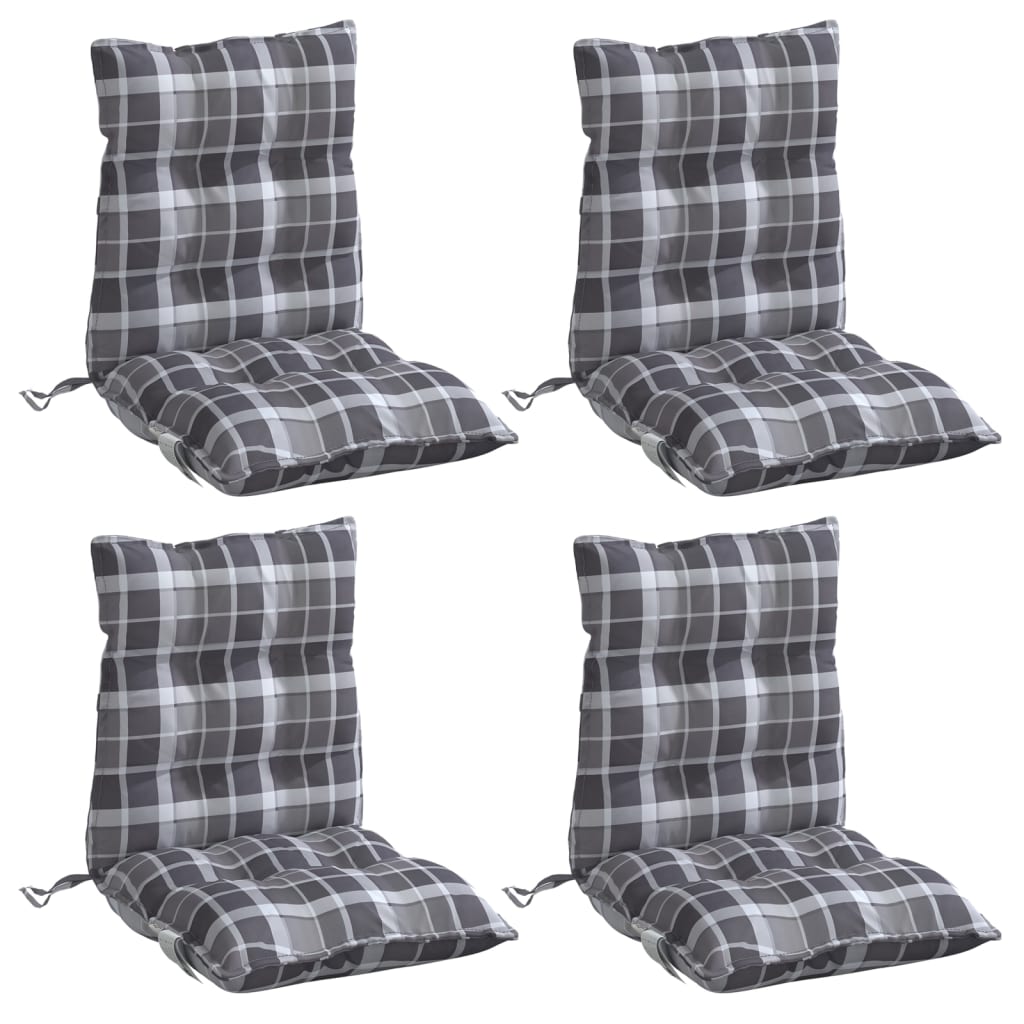 Low-Back Cushion Pads 4 pcs Grey Plaid Oxford Fabric