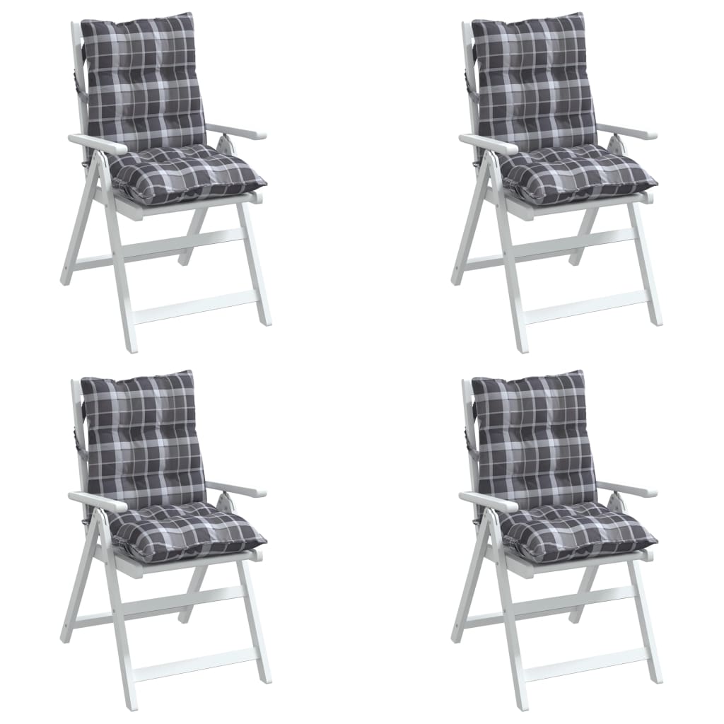 Low-Back Cushion Pads 4 pcs Grey Plaid Oxford Fabric