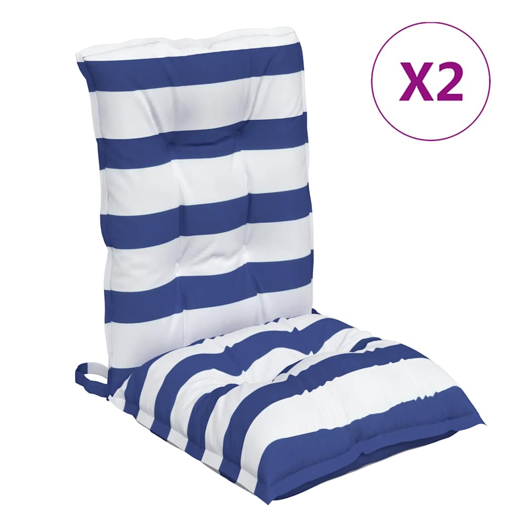 Low-back cushions 2 pcs. Blue White Striped Oxford Fabric