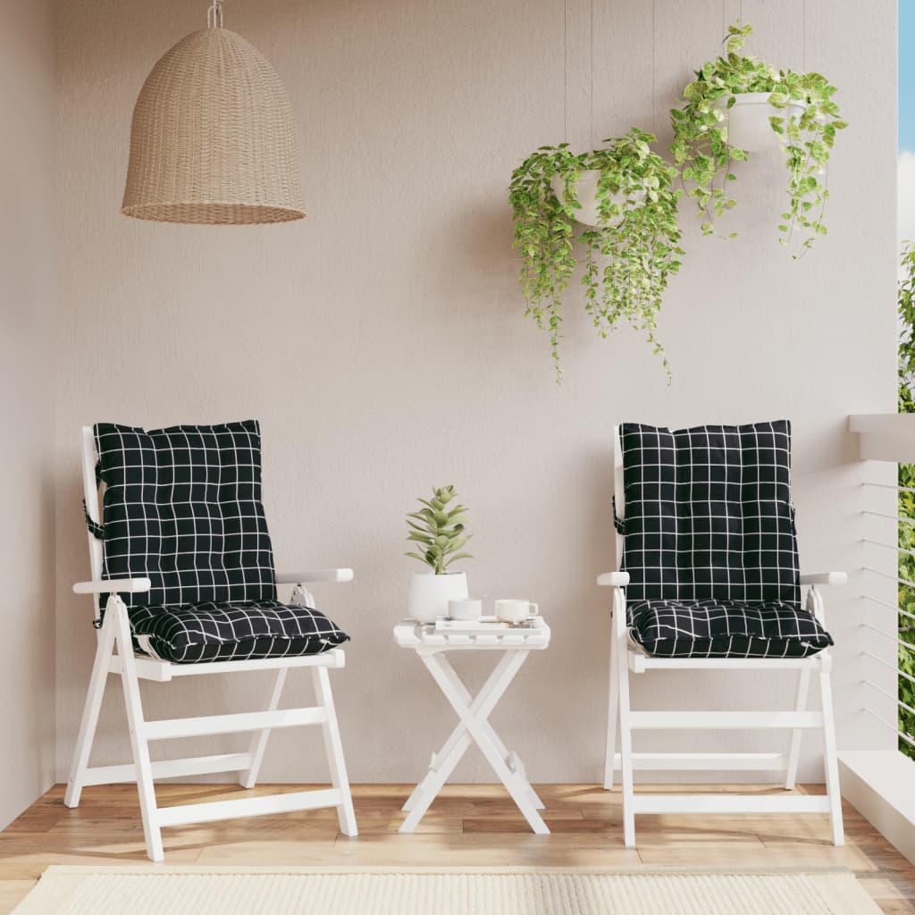 Coussins pour chaises basses 2 pcs Tissu Oxford à carreaux noirs