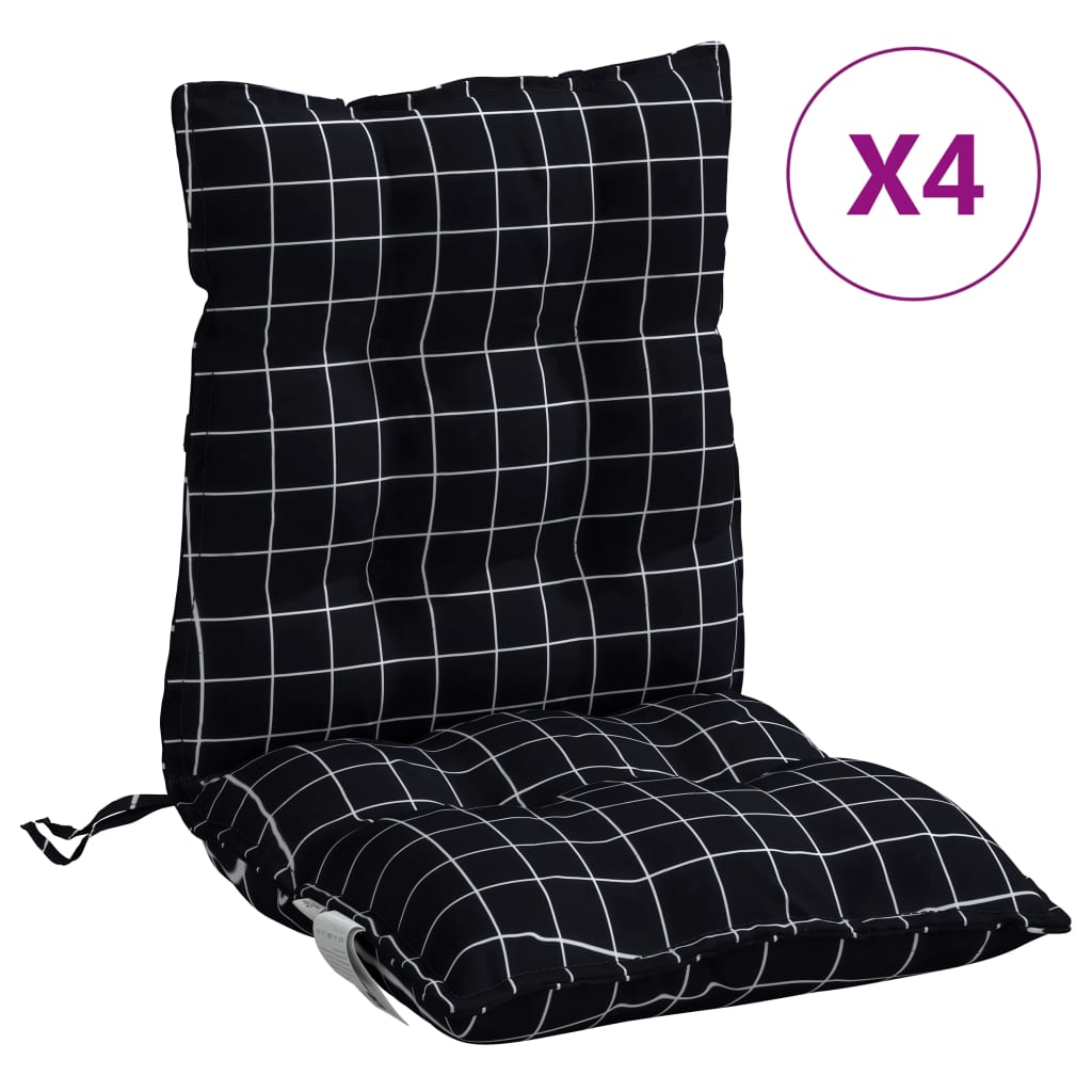 Low-Back Cushion Pads 4 pc. Black Checkered Oxford Fabric